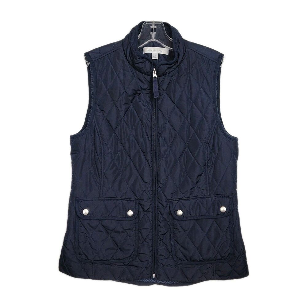 Croft & Barrow Full-Zip‎ Vest Women's S Black Filled Quilted Snap Pockets
